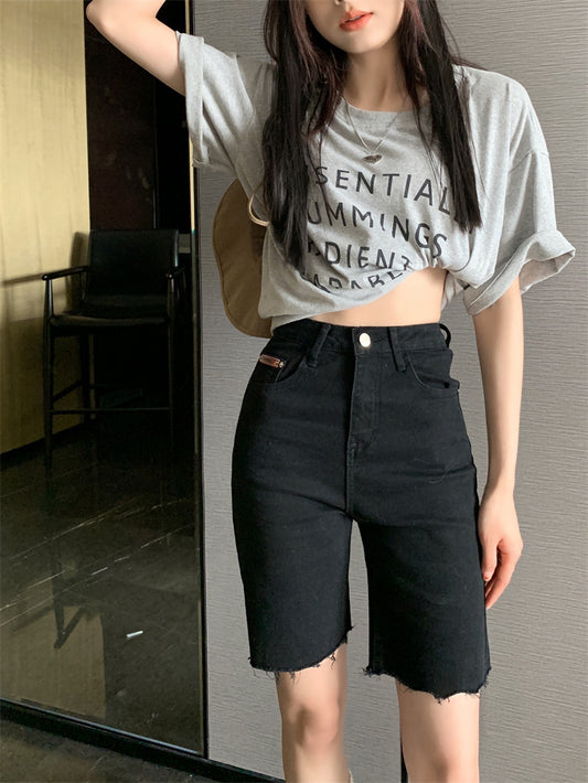 Women's Raw Edge Stretch Slim Straight Denim Shorts