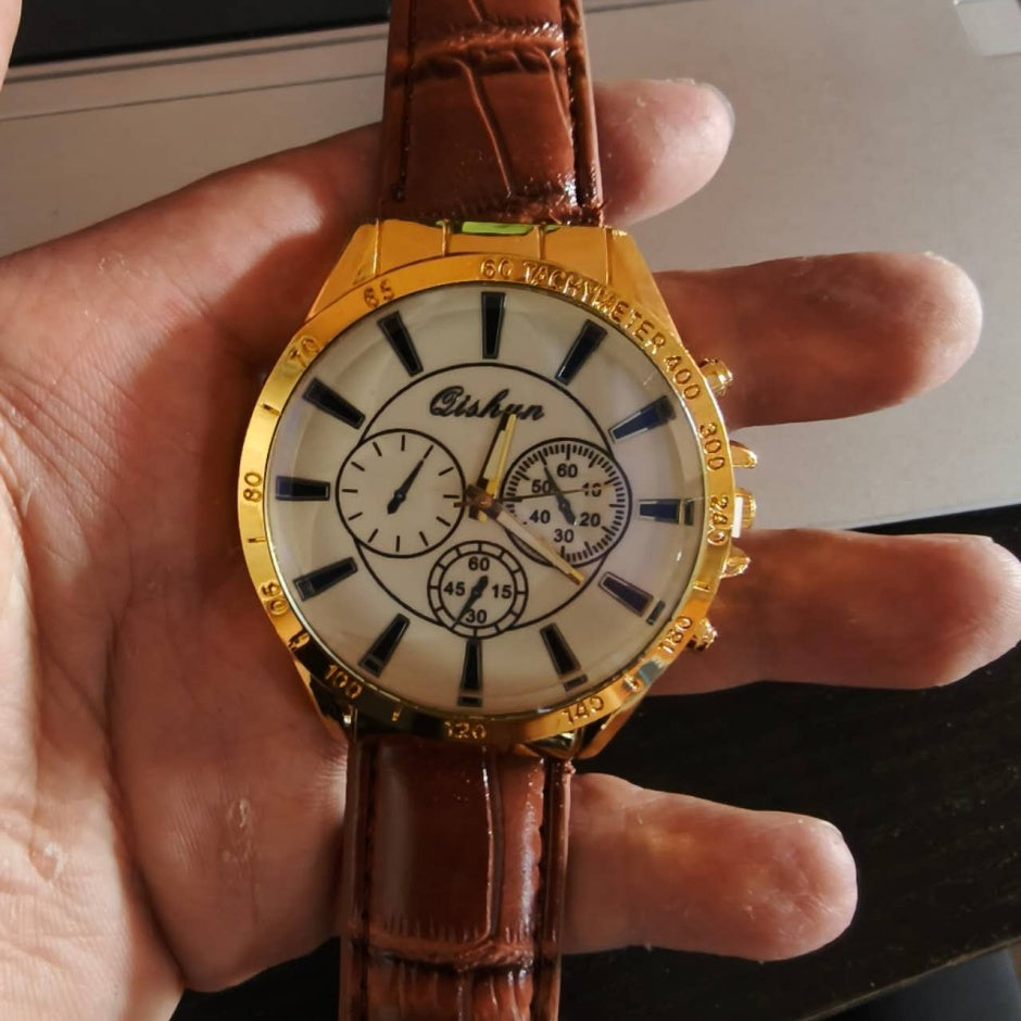 Men's Leather Strap Quartz Sports Watch