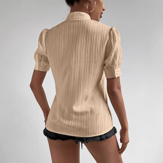 Europæisk og amerikansk blonde-patchwork top til kvinder med ståhals