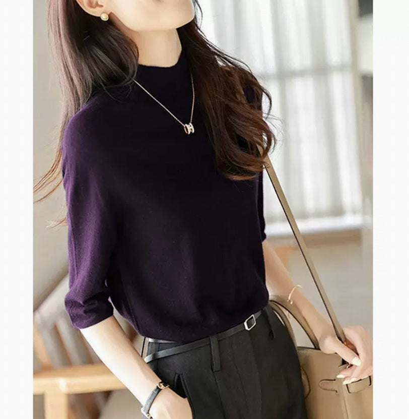Women's Mid-sleeve Top, Base Layer, Thin Sweater