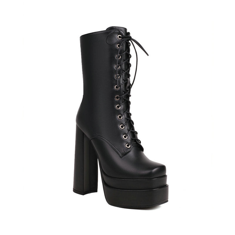 Womens Mid-calf Martin Boots New Fallwinter Style With A Square Toe And Thick Sole