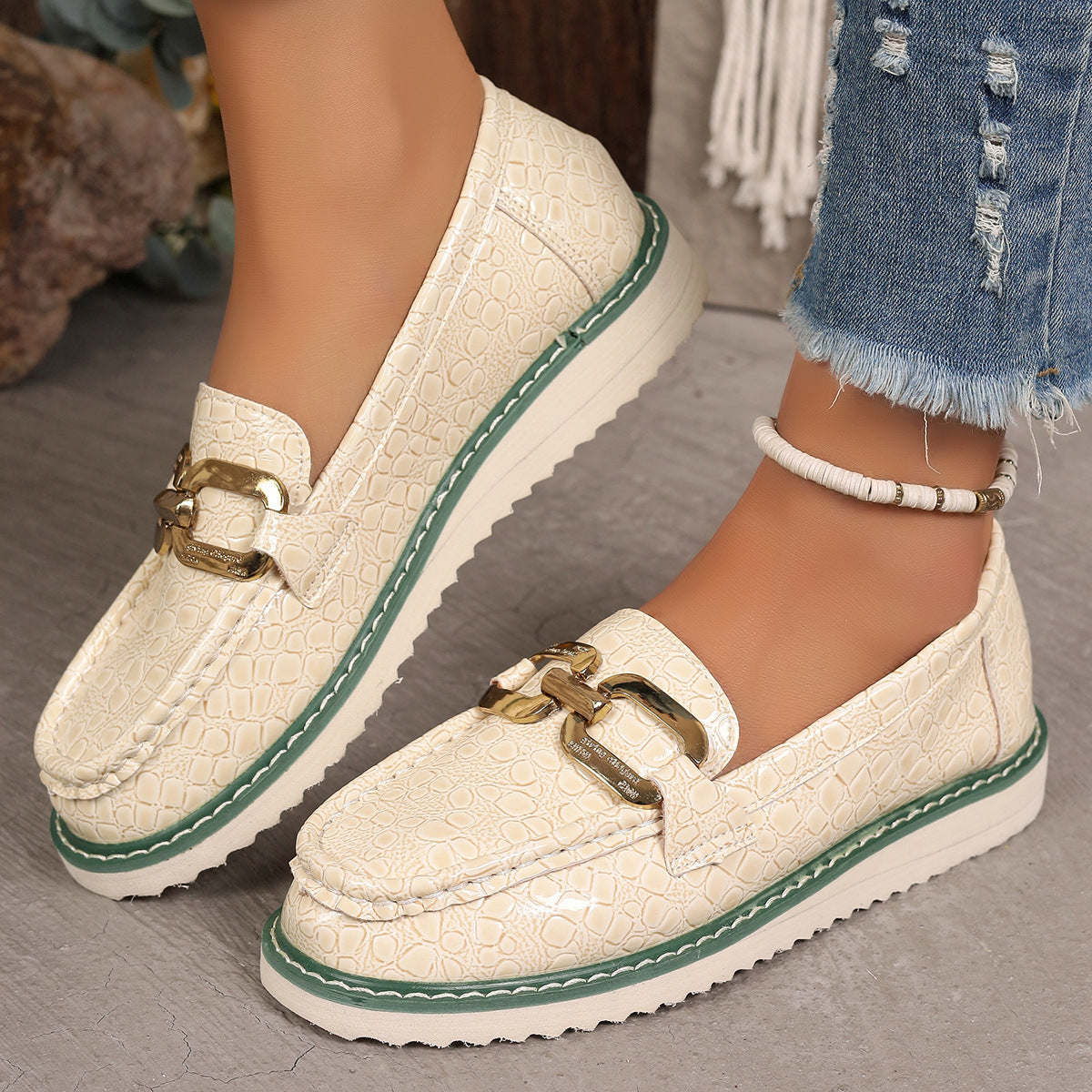 Fashion Decorative Buckle Slip-on Shoes Female Platform Casual Shoes