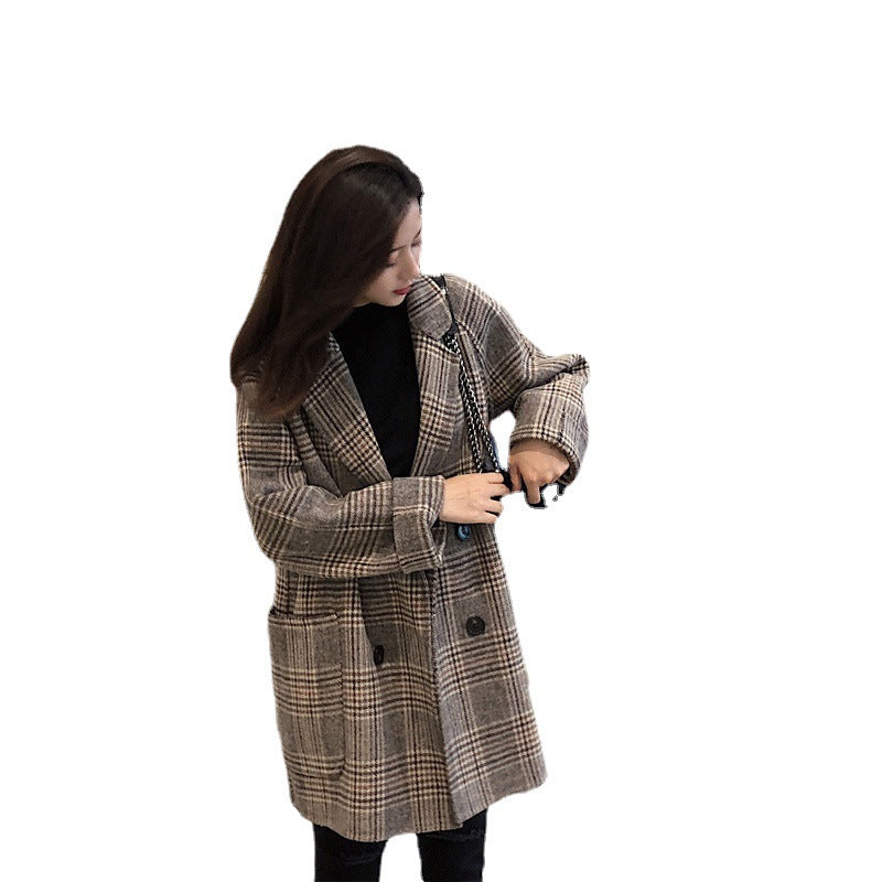 Student Retro Hong Kong Style Suit Loose Woolen Coat