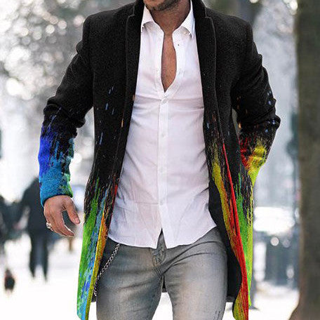 Autumn And Winter New Men's Woolen Stand Collar Medium Long Pocket Casual Coat
