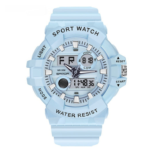 Trendy sports elektronisk ur mode dobbelt display stor urskive lysende vandtæt unisex