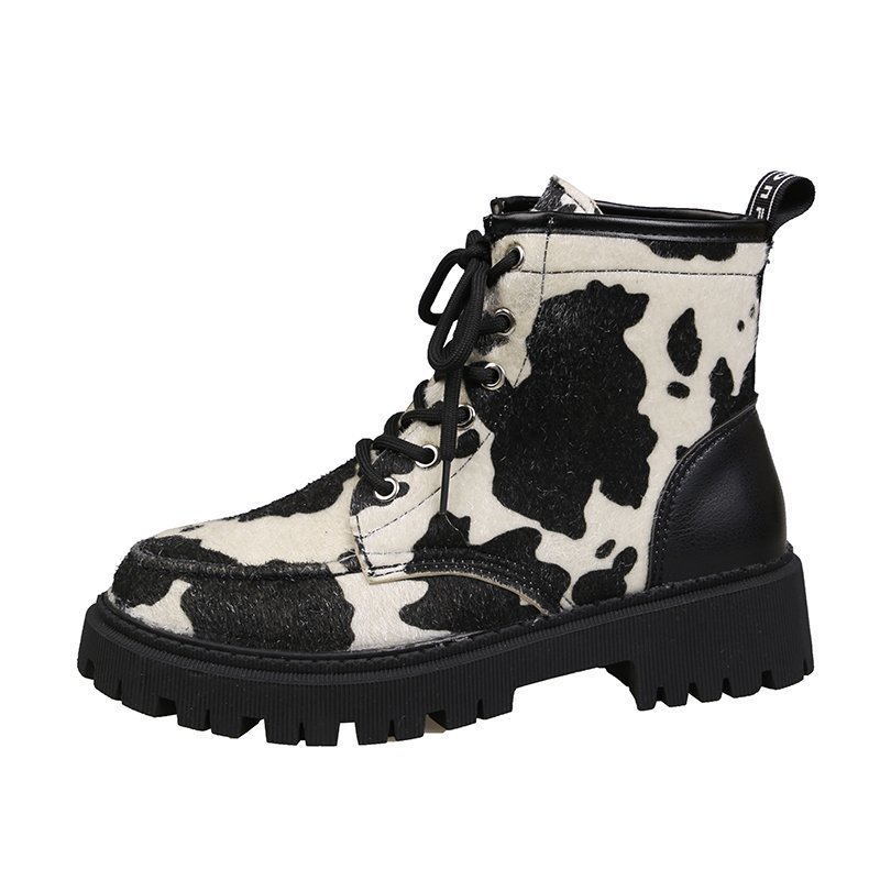 Women's Fashion Round Toe Lace-up Square Heel Platform Martin Boots