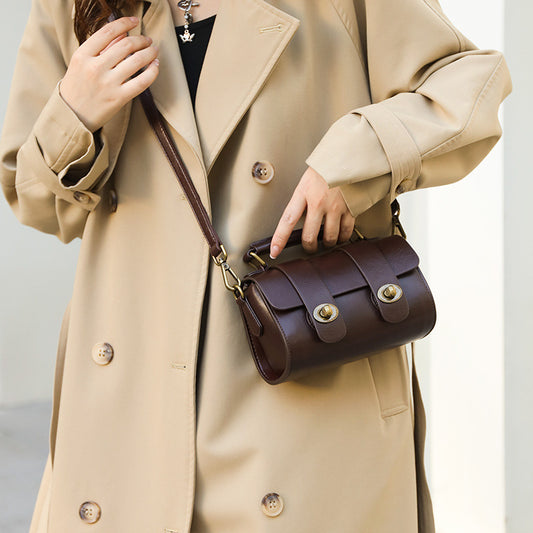 Retro Trendy Messenger Bag Håndtaske i Første Lag Oksehud