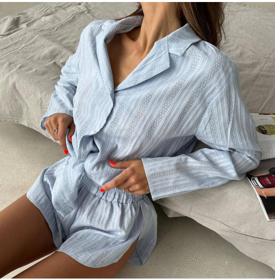 Womens Fashion Solid-Colored Shorts And Shirt Set