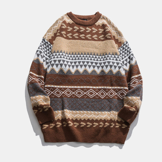 Print og farvning Pullover Sweater Dame Løs Retro National Trend