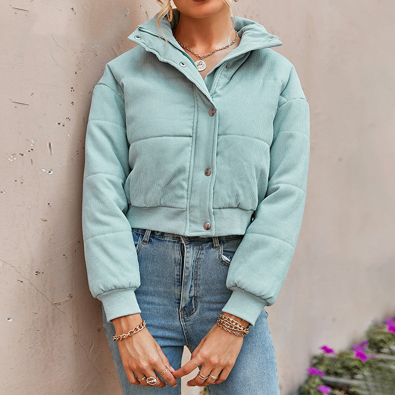 Women's Green-gray Warm Fashion Ladies Short Cotton Jacket