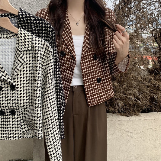Niche All-match Short Retro Houndstooth Suit Jacket