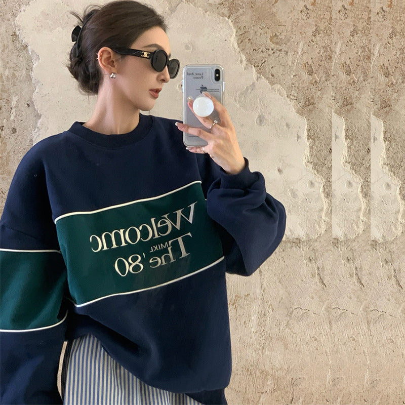 Rund Hals Sæt Hoved Casual Polstret Sweater Jakke Kvinde