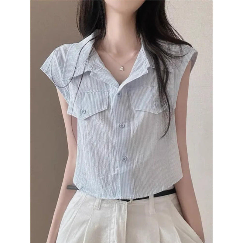 Chic sommer elegant vest med flagrende ærmer shirt vest frakke