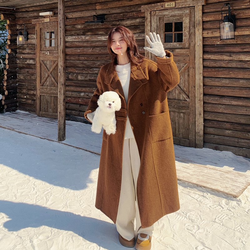 Womens Relaxed-Style Wool Double-Faced Coat
