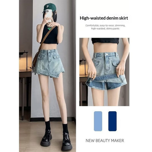New High-waisted Retro-style Fashionable Casual Denim Shorts