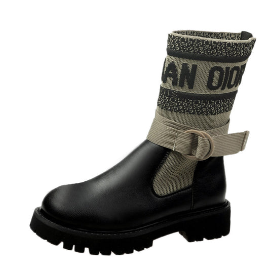 Knit Breathable Paneled Platform Stretch Boots