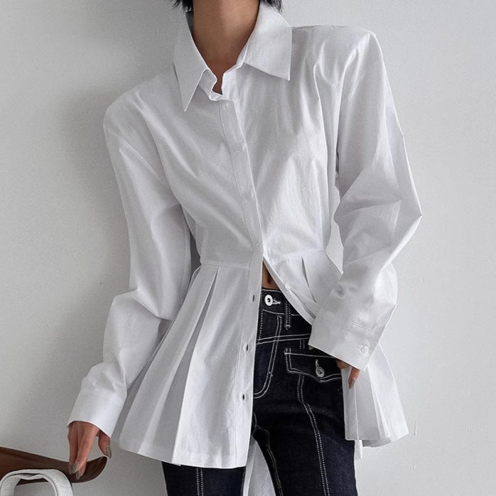 Temperament Commute All-match Cotton Shirt Long-sleeved Lace-up Top
