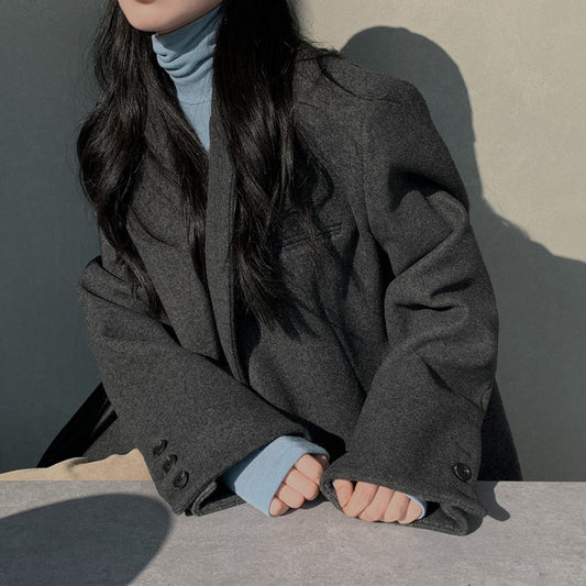 Korean Hepburn Style Loose Thick Woolen Coat