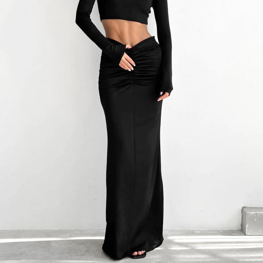 French Fishtail Skirt Black Pleated Sheath Dress Design Sense
