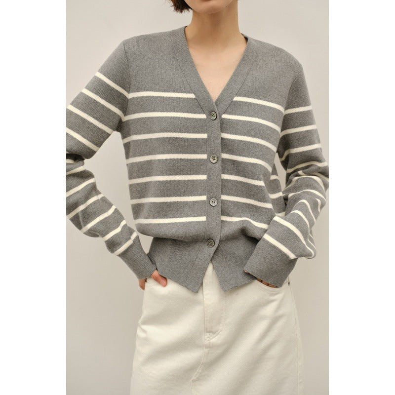Classic Preppy Style Striped Knitted New All-match Sweater Jacket