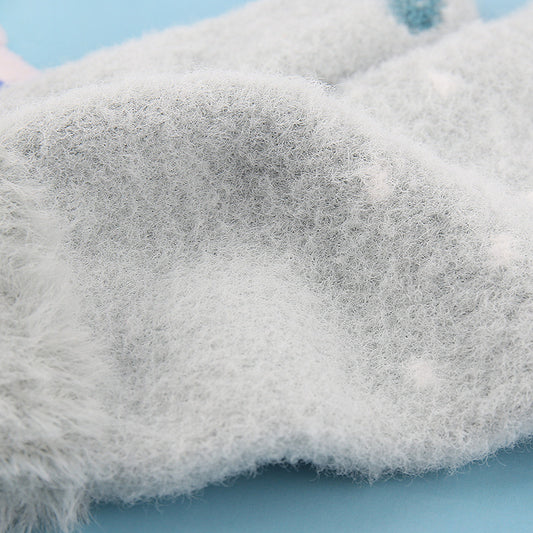 Padded And Thickened Warm Snowman Embroidered Touch Screen Gloves