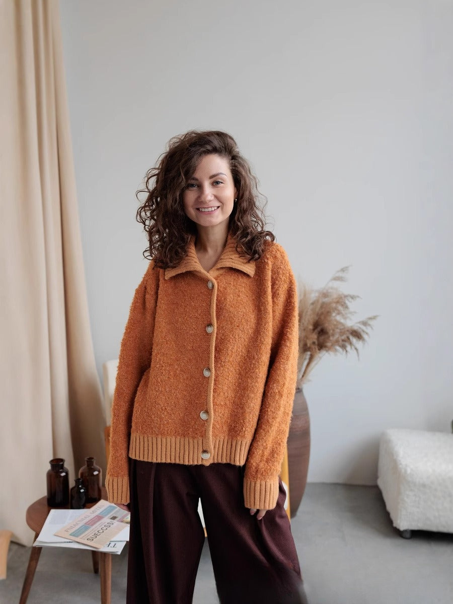 Laid-back Flattering Stitching Lapel Knitted Sweater