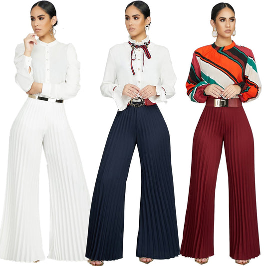Moderigtige Casual Plisserede Wide-leg Damebukser