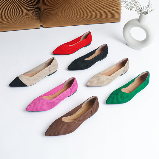 Knit Breathable Shallow Mouth Pointed Flat Bottom Pumps