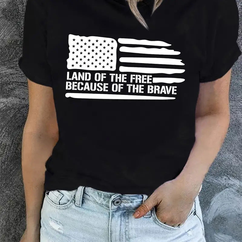 Independence Day Flag Print T Shirt Short Sleeve