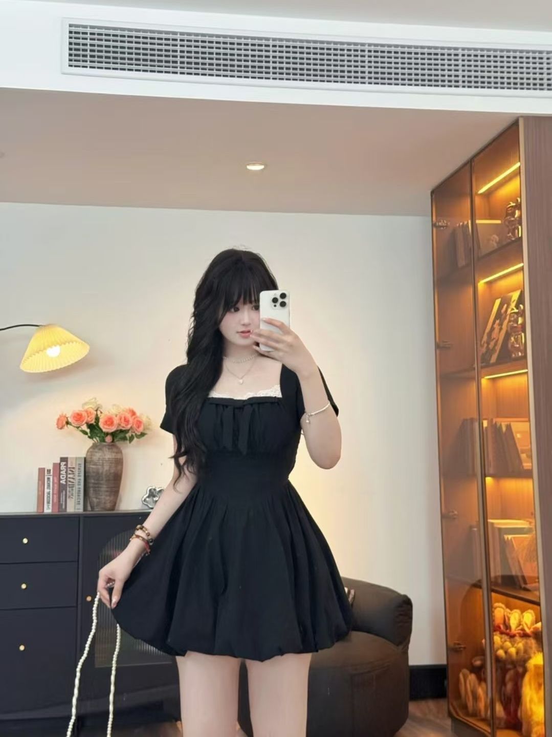 Plus-size French-style Vintage Square-neck Dress With A Bow