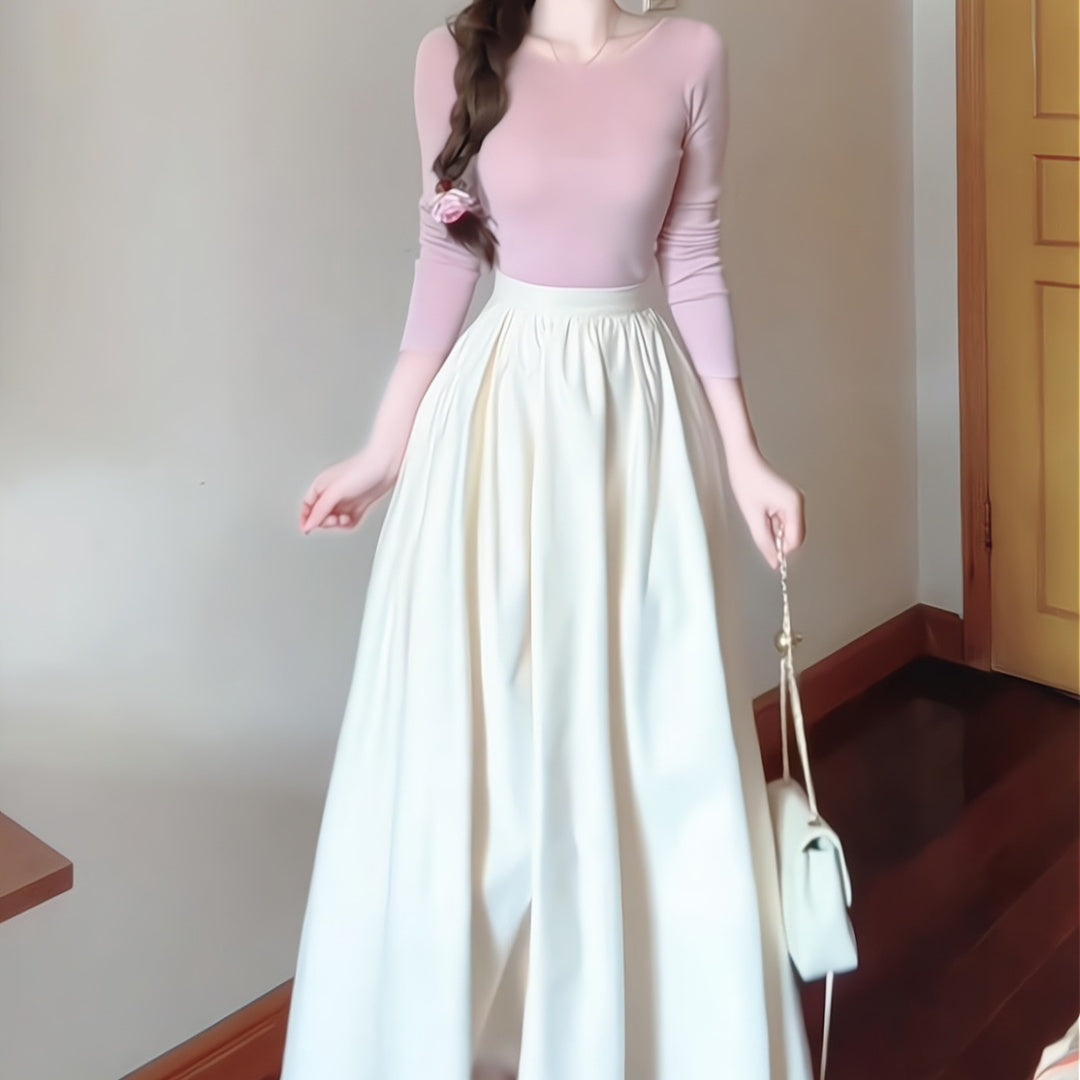 Women's Slim Fit Long Sleeve Top High Waist Skirt Set