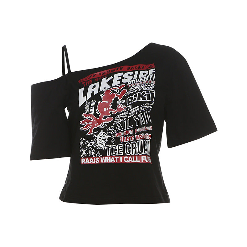 Womens Sexy Chic Off Shoulder Hollow Out Printed Crop Top