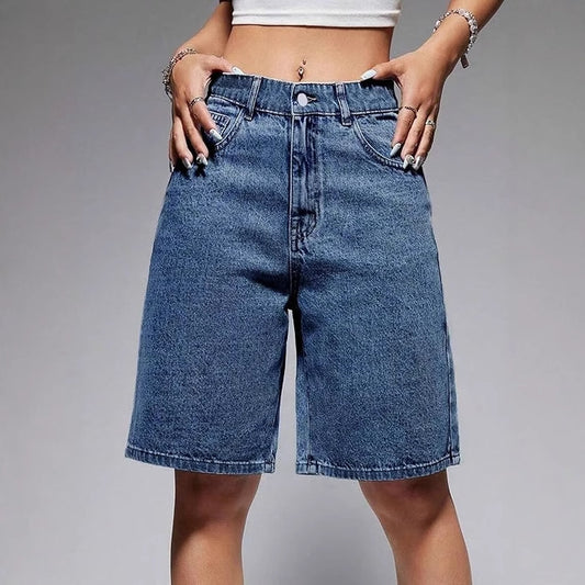 Casual Mid-Waist Straight-Cut Cropped Denim Womens Pants