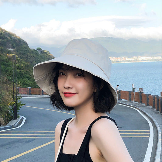 Big Brim Fisherman Hat Women's Sun Protection Solid Color Bucket Hat