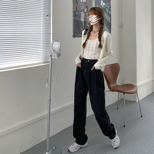 Women's Loose Retro High Waist Wide Leg Denim Mopping Pants