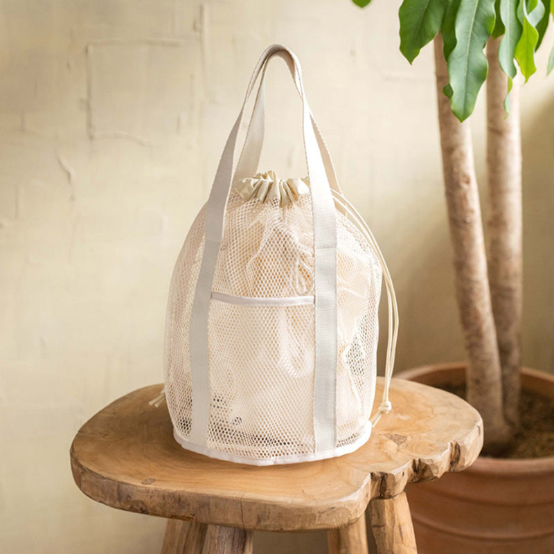 Travel Storage Bag Mesh Hollow Out Handbag Drawstring Wash Bag