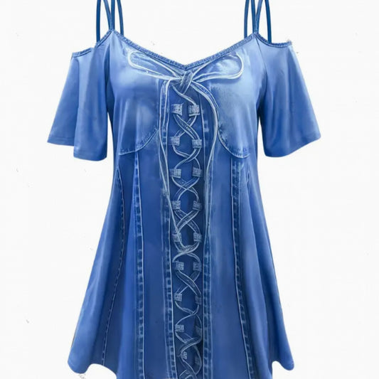 Womens Cowboy-Print Casual V-Neck Short-Sleeve Top And Pants Set