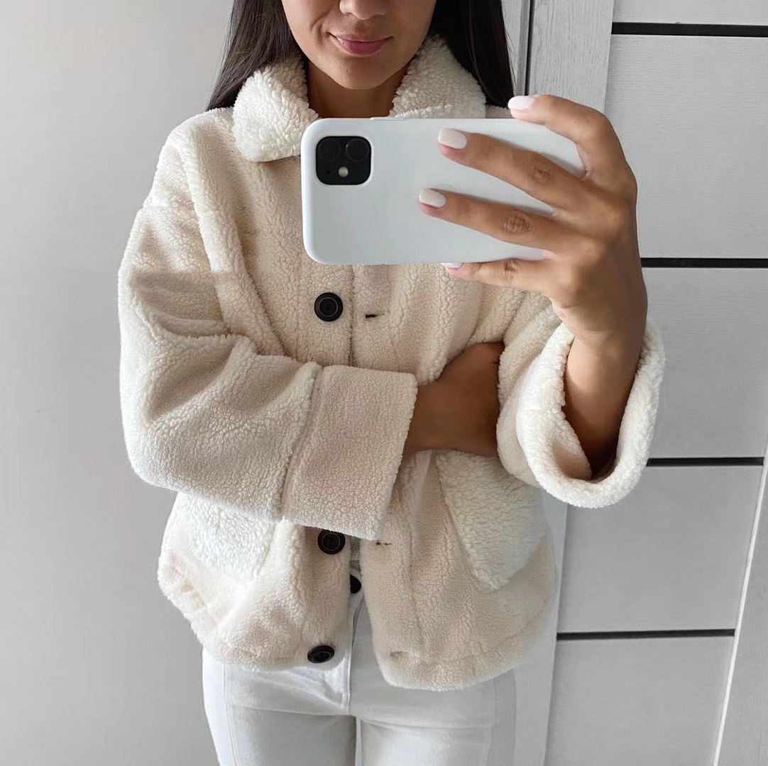Women's Short Sheep Shearling Casual Jacket