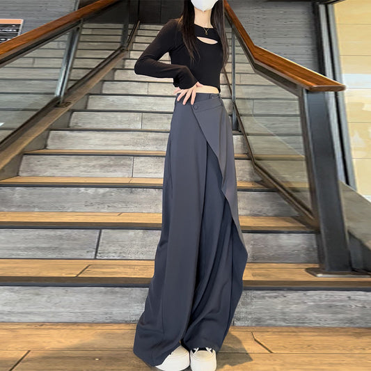 Irregularly Slimming High Waist Drooping Straight-leg Trousers