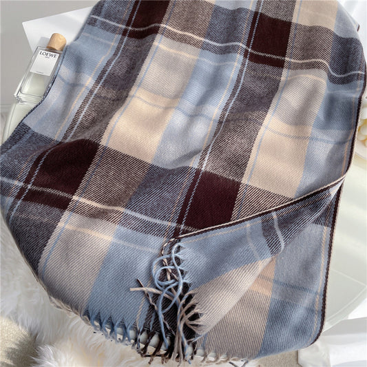 Women's Korean Style Plaid Scarf Warm Fashion Tassel
