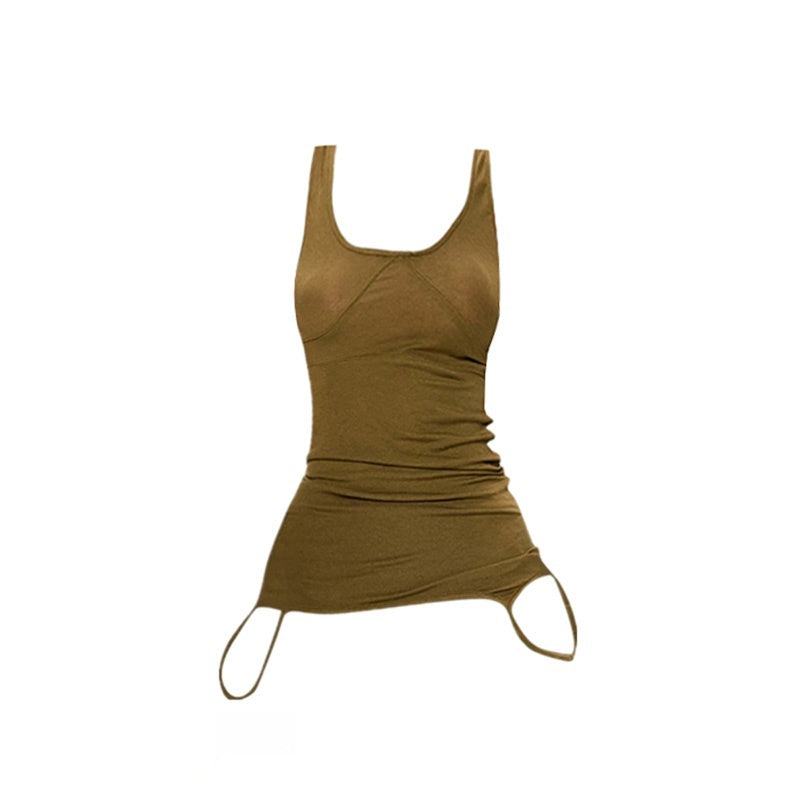 Green Knitted Double-strap Vest Slimming Top For Women