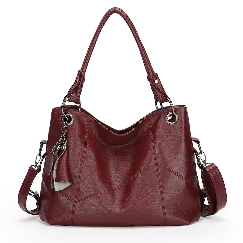 Retro Large Capacity Soft Leather Stitching Handbag