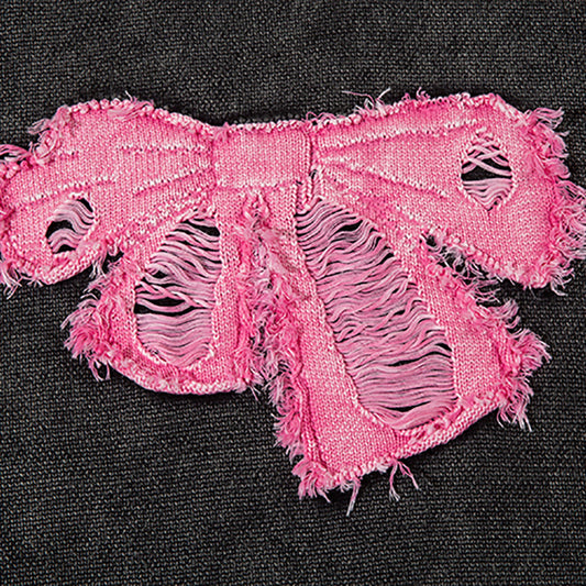Contrast Color Paste Cloth Embroidery Bow Pullover