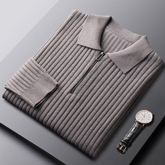 Casual Men's New Versatile Solid Color Zipper Thermal Long-sleeved Sweater