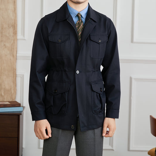Fashion Waist-controlled Elastic Safari Jacket Coat Thin Polo Collar Jacket Men