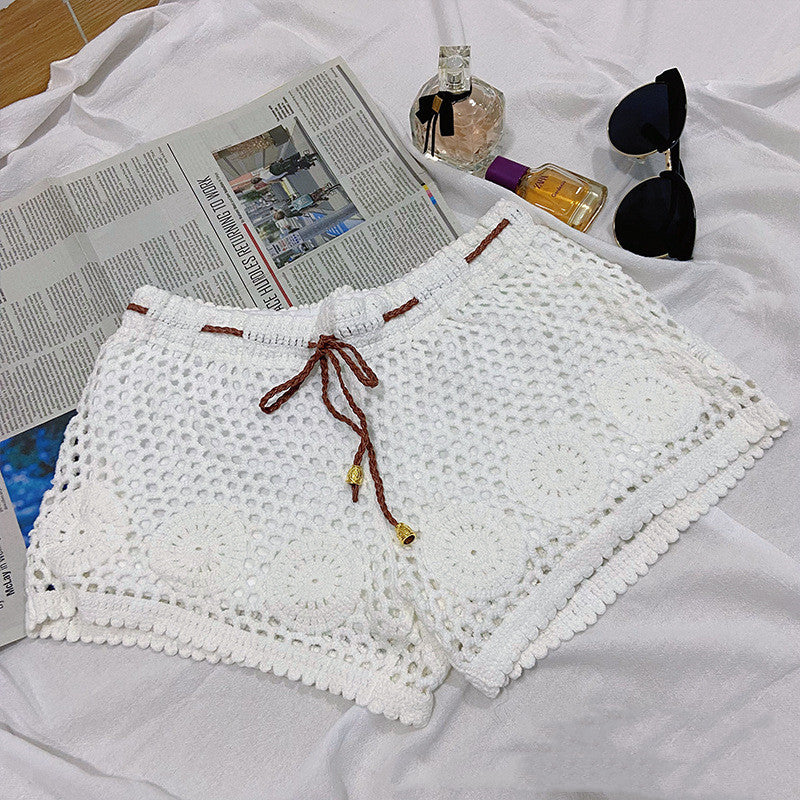Ladies Crochet Cutout Casual Vacation Knit Shorts