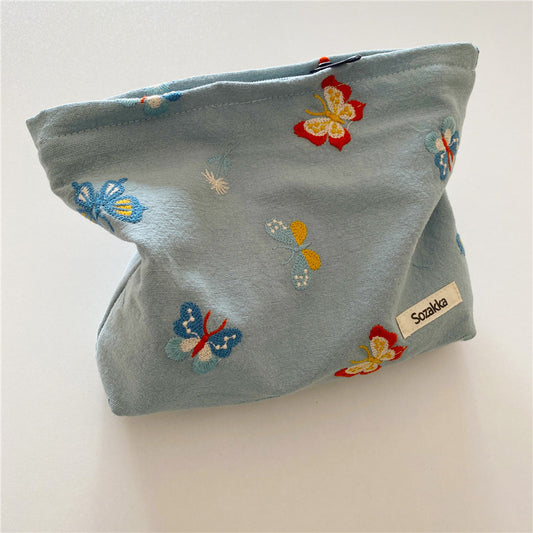 Azure Butterfly Embroidered Cosmetic Bag Portable