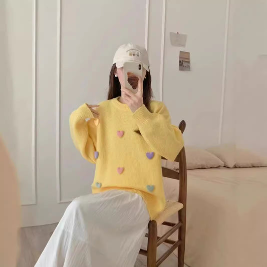 Loose And Lazy Style Sweet Knitted Sweater Pullover Autumn And Winter New
