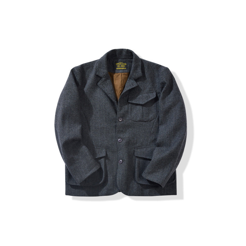 Men's Casual Retro Herringbone Thick Wool Jacket