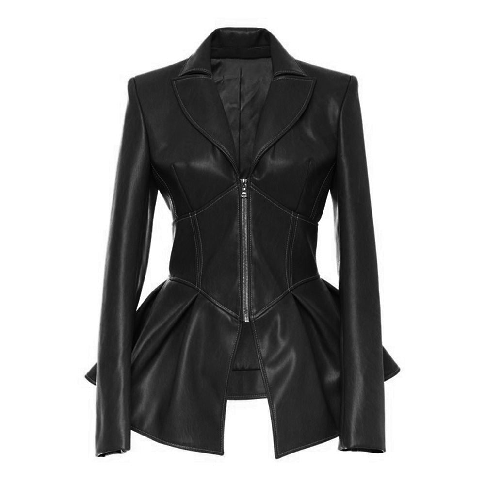 Slim Fit Lapel Zipper Long Sleeves